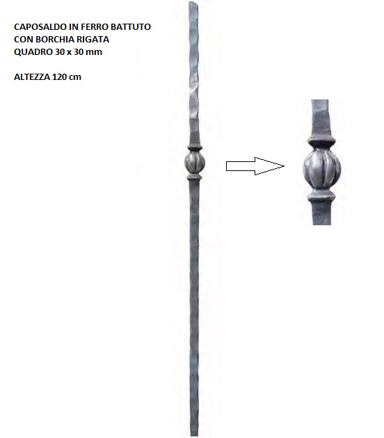 Caposaldo in ferro battuto 112/8 in quadro da 30 mm con borchia