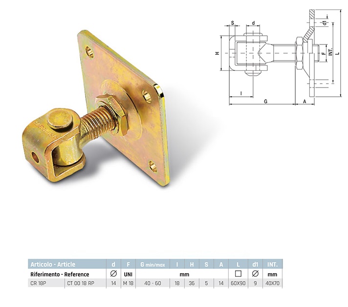 Cardine registrabile CR18P con piastra di fissaggio