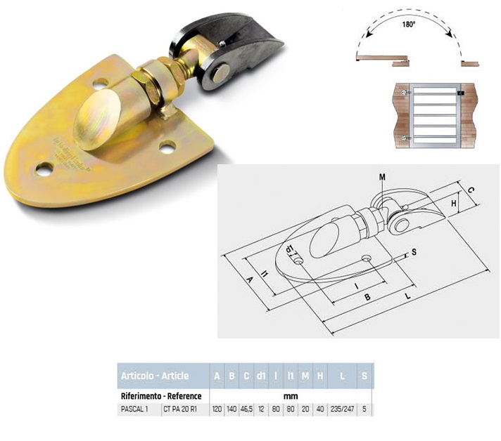 Cardine regolabile PASCAL1 con apertura a 180 gradi