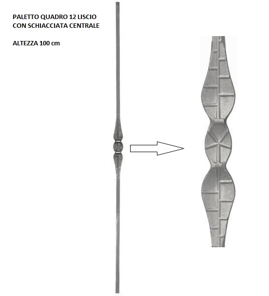 Paletto in ferro battuto 09.743 in quadro da 12 mm con schiacciata centrale altezza 100 cm