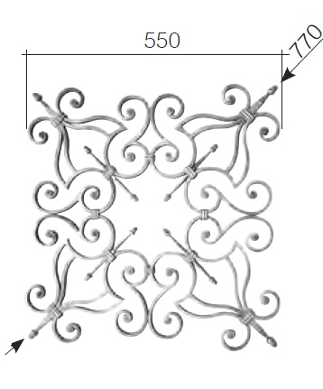 Pannello quadrato GD151/2 in ferro battuto dimesione 55 cm x 55 cm