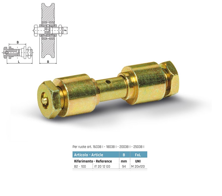 Perno ingrassatore B2-100 per ruote per cancelli scorrevoli serie 16038I, 18038I, 20038I e 25038I38 I