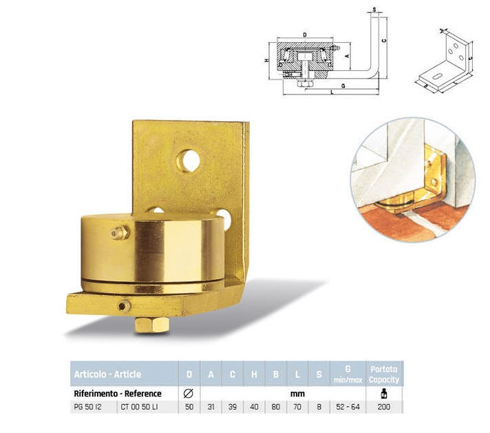 Piastra piccola PG50I2 girevole inferiore con piastra di fissaggio per cancelli ad anta