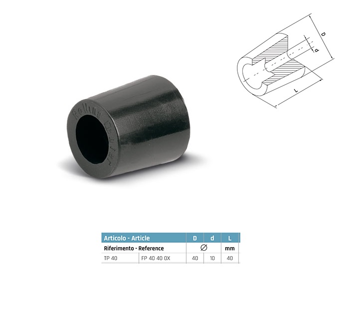 Tampone in gomma conico 40 mm x 40 mm rolling center