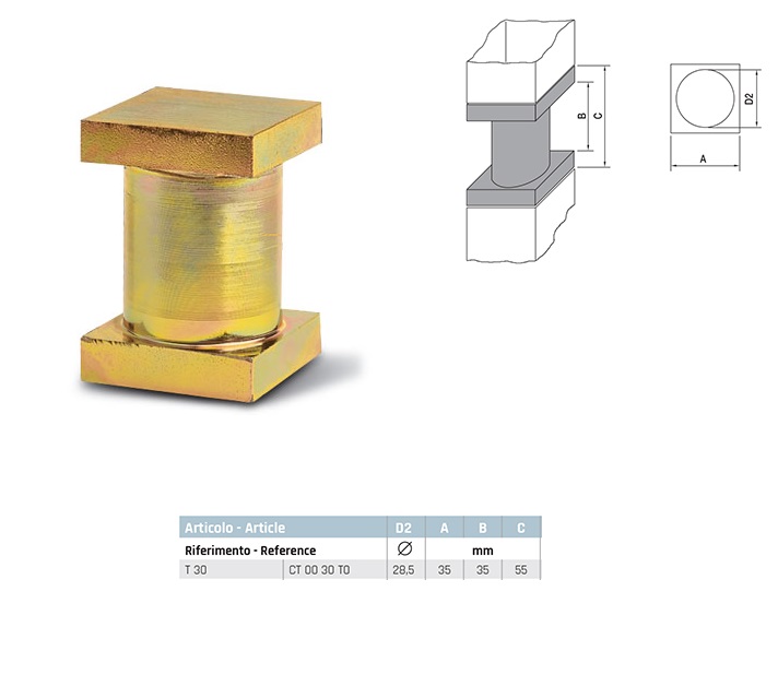 Tronchetto di giunzione T30 piccolo a saldare per cardine CR30
